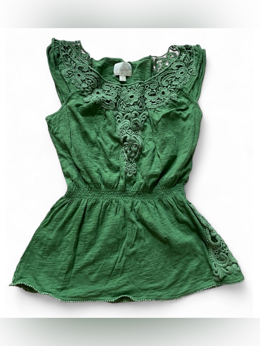 Deletta from Anthropologie Green Lace Embroidered Sleeveless Top Size Small